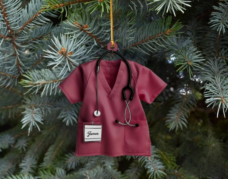 Scrubs Nurse Ornament - Personalized Doctor Christmas Ornament with Name and Stethoscope - Custom Healthcare Workers-Physician Keepsake Gift