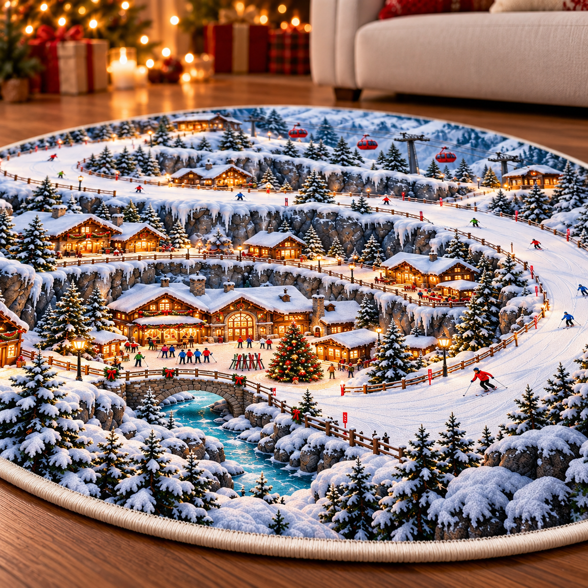 Alpine Ski Village 3D Illusion Round Rug, Snowy Mountain Christmas Floor Mat, Winter Wonderland Area Carpet, Cozy Ski Lodge Holiday Decor e1cc182a-57e6-497c-8a8a-090cf8a862da-713f9165-50d3-4312-b25c-6893f55016d8.png