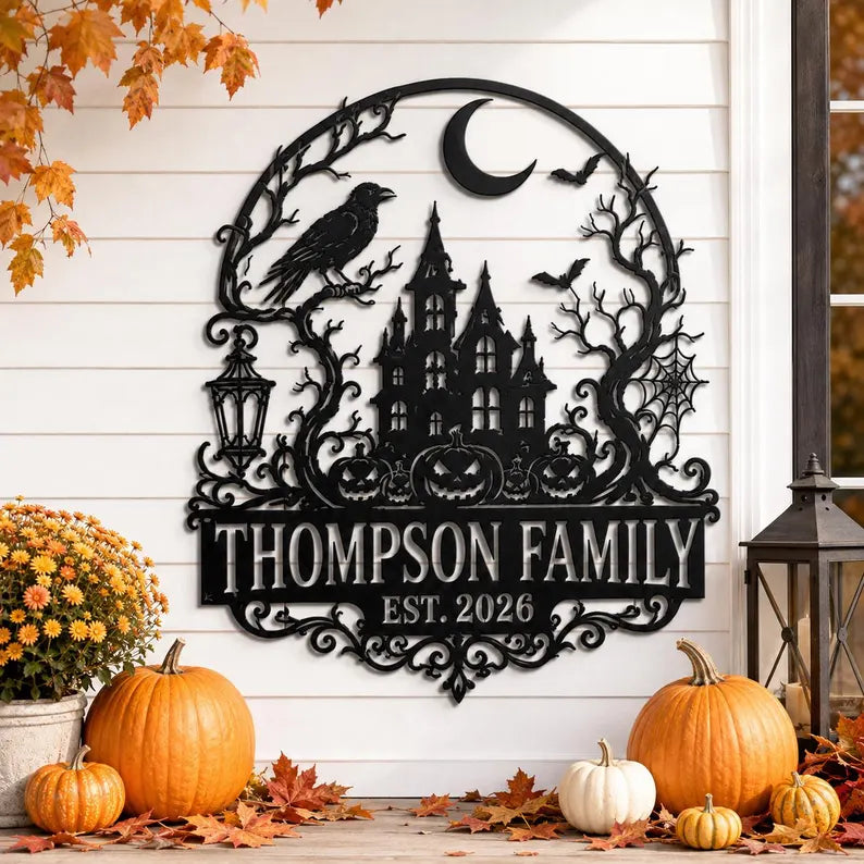 Custom Halloween Metal Sign, Personalized Family Name Haunted House Decor, Spooky Outdoor Porch Sign, Halloween Decoration Wall Art e1e4da2b-32f7-4e0e-aee6-dd88faa315ee-gfh-5-.webp