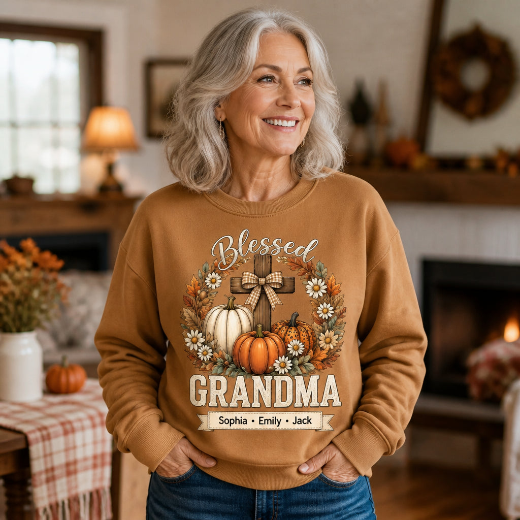 Blessed Grandma Fall Cross & Pumpkins — Custom Grandkids Names Sweatshirt - Personalized Sweatshirt e2319dbd-e693-44a1-9340-99018b366b13.jpg
