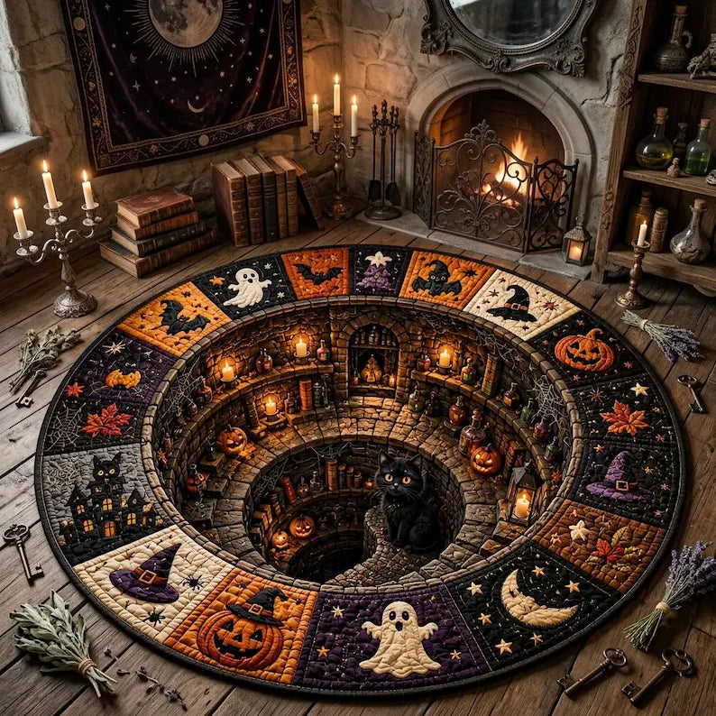 Halloween Round Quilted Rug, 3D Witch Dungeon Illusion Rug, Black Cat Halloween Rug, Spooky Witchy Floor Mat, Halloween Home Decor e2688cf2-17aa-44ea-8910-9cb3bb62d60c-dfrt-1-.webp