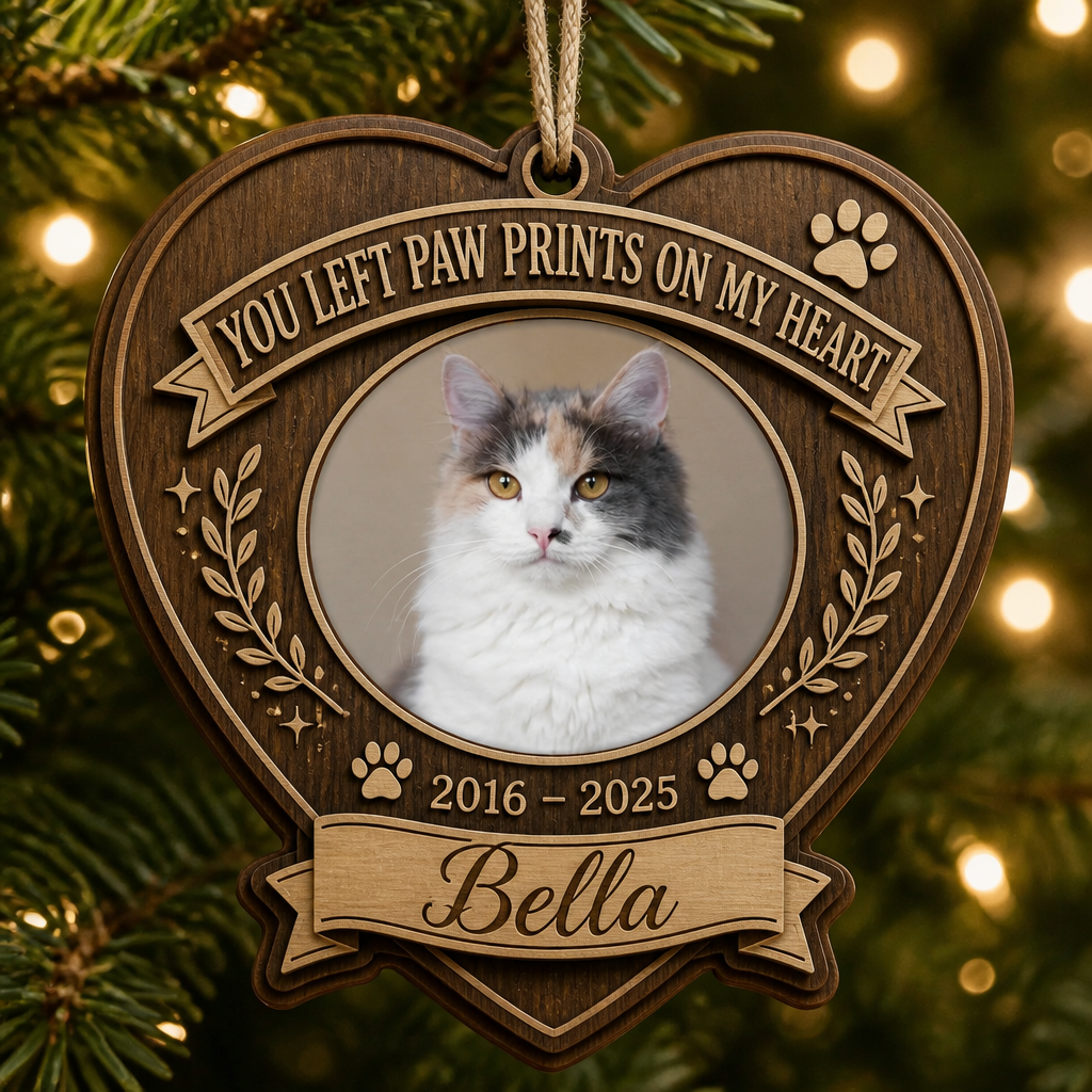 Pet Memorial Photo Ornament – You Left Paw Prints On My Heart (Photo, Name & Years) - Personalized 3-Layered Wood Ornament e27298d0-efc2-4559-b38a-2db1ea8f501e.png