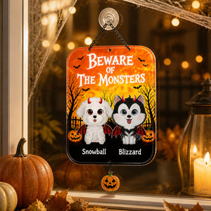 Halloween Beware of the Monsters Pet Garden Flag – Custom Cartoon Portraits - Personalized 1 Layered Suncatcher with Charm e2746023-459e-465f-abc0-bd61fb272d52.jpg