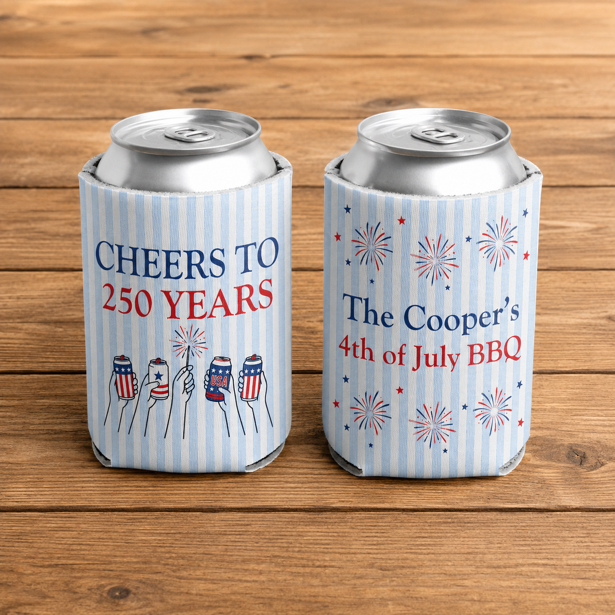 Custom Cheers to 250 Years Can Coolers, Personalized USA 250th Anniversary Drink Sleeves, 4th of July BBQ Party Favors,