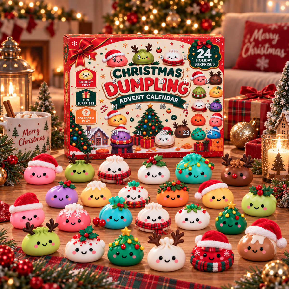 Holiday Dumpling Advent Calendar 2026, 24 Days Squishy Christmas Countdown, Kawaii Holiday Surprise Toys, Cute Christmas Gift