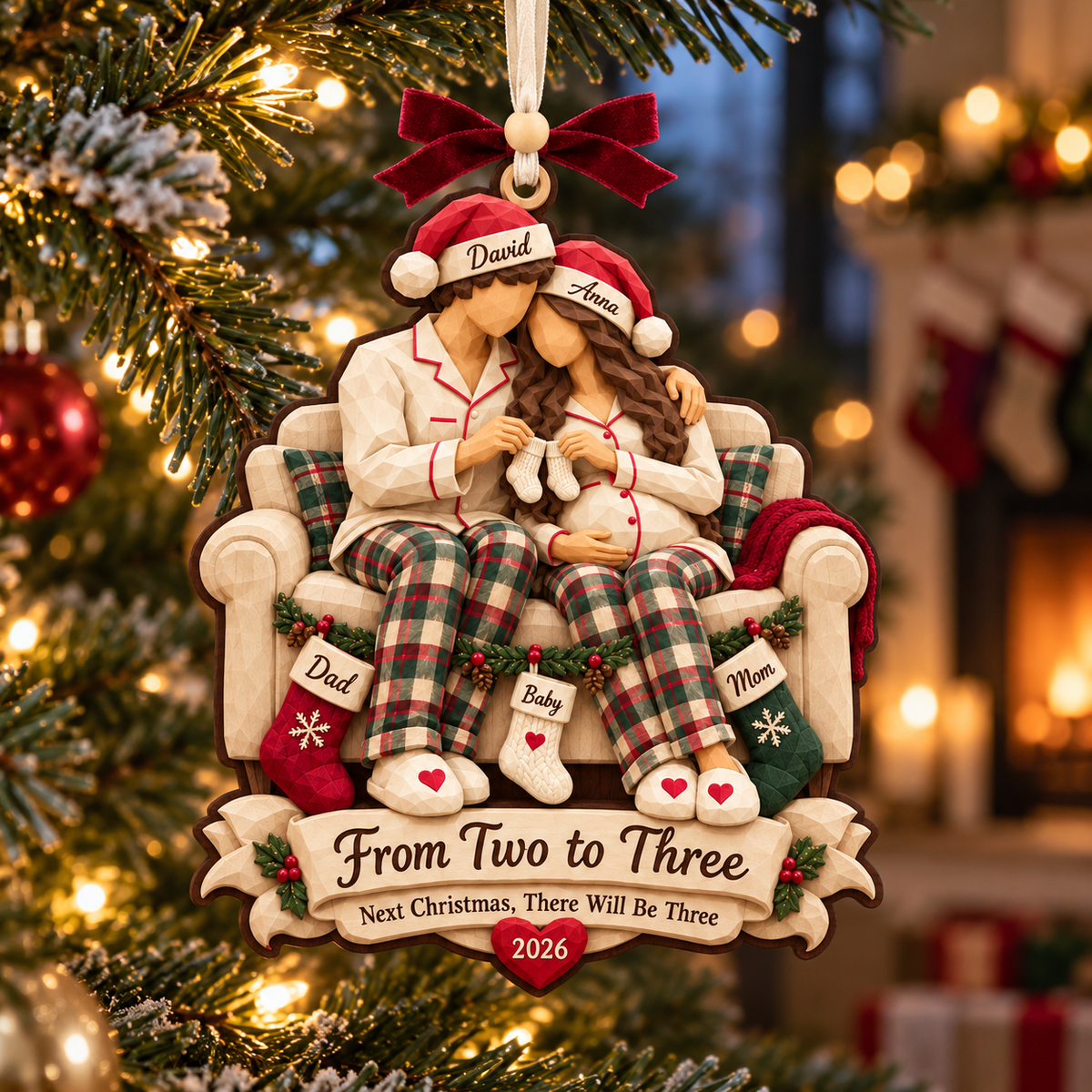 Personalized Pregnancy Announcement Christmas Ornament 2026 – From Two to Three, Custom Couple Names, Expecting Parents Gift e29dd2c0-290c-4660-8756-02f307afb657-From-Two-to-Three-Christmas-Ornament-1.png