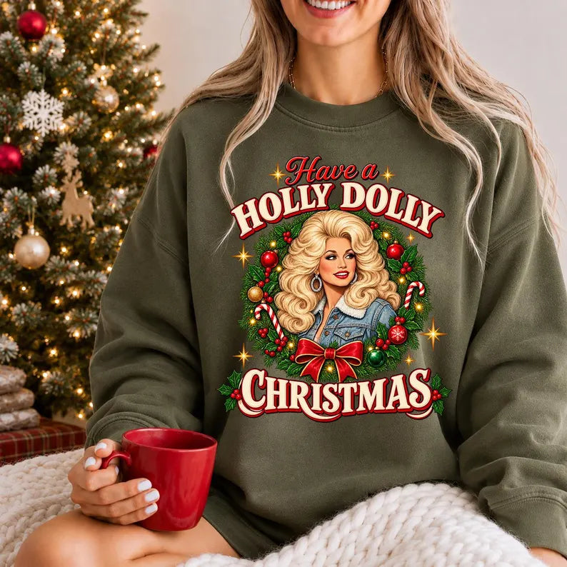 Holly Dolly Christmas Shirt, Retro Dolly Christmas Sweatshirt, Christmas Nostalgia Tee, Most Wonderful Time Shirt, Vintage Xmas Gift For Her e2c5c1d4-17e4-494d-844c-73dd60f78bf0-f45r-3-.webp