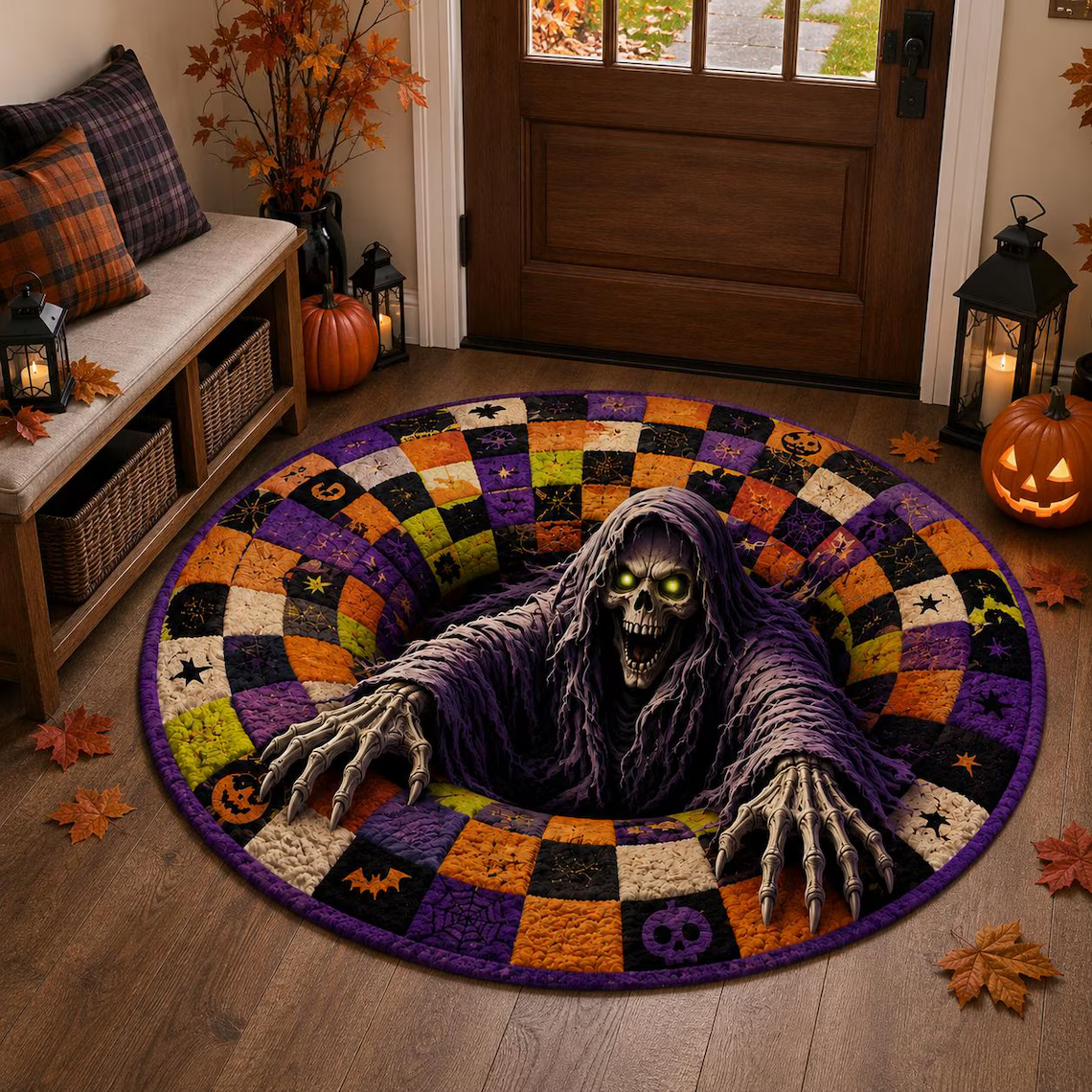 Halloween 3D Illusion Round Rug, Skeleton Vortex Foldable Floor Mat, Spooky Horror Area Rug, Gothic Living Room Decor Gift e2c8a732-aafd-4e86-b633-7a12948190f7-1.png
