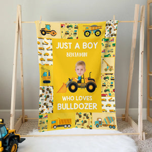 Personalised Face Photo Construction Vehicles Lorries Multicolor Soft Throw Blanket with Name Home Decor Birthday Gift for Boys Girls