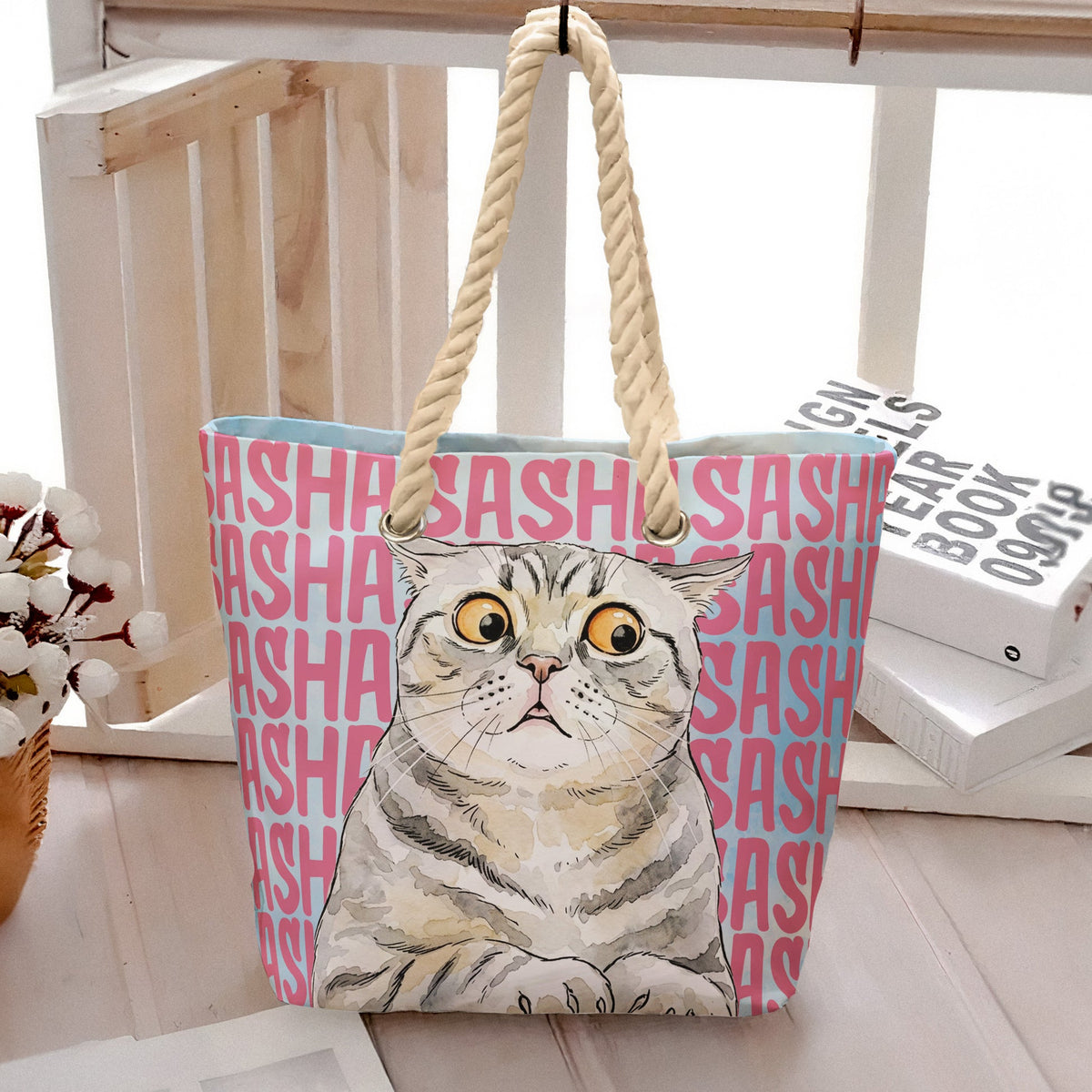 Custom Pet Portrait & Name Watercolor Style - Personalized Beach Bag - Summer Gift FOr Dog, Cat Lover e313f819-123b-400a-afbd-b2e80d81172e-5.jpg