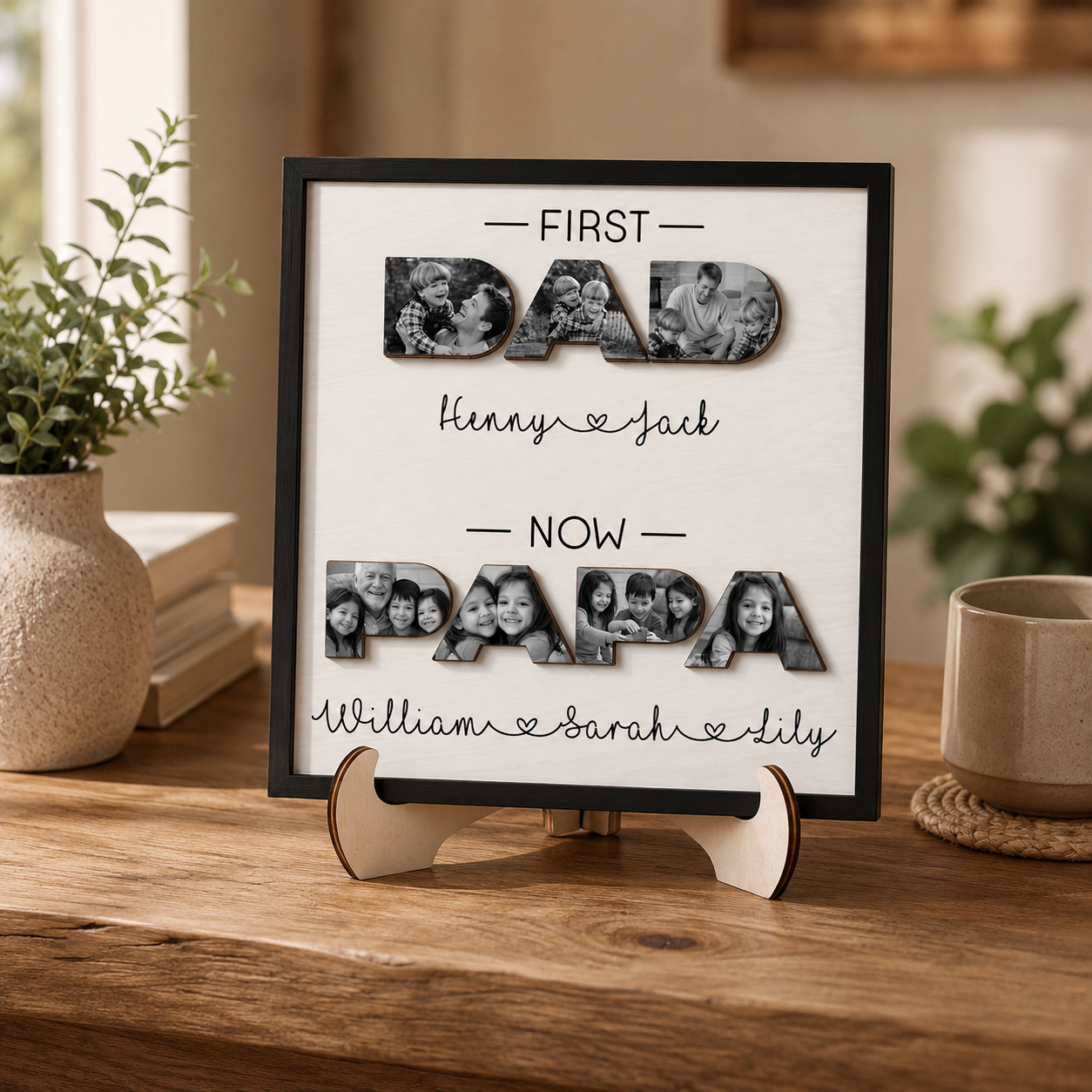 First Dad Now Papa Gift, Personalized Papa Photo Frame, Papa Gifts from Grandkids, Papa Fathers Day Gifts, Custom Wood Sign, Best Papa Gifts