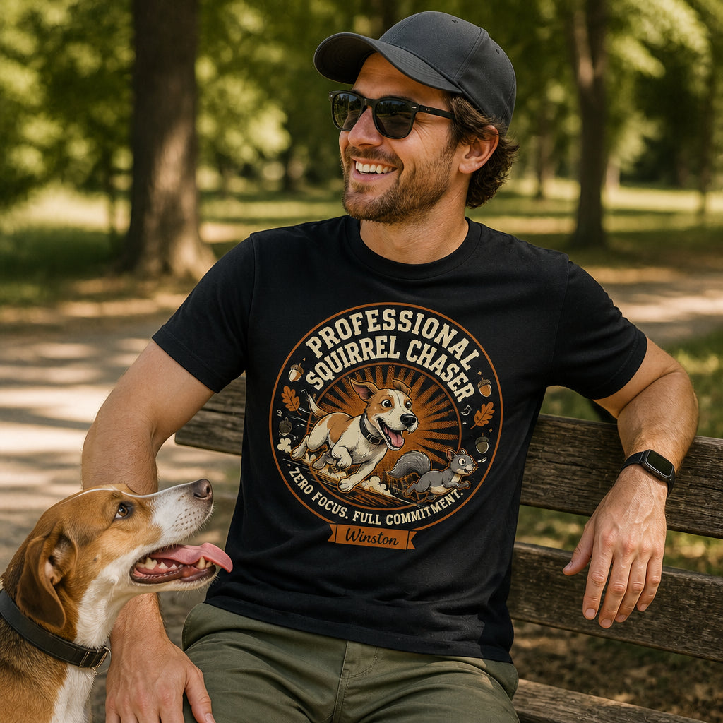 Professional Squirrel Chaser — Custom Dog Cartoon T‑Shirt - Personalized T-shirt e32c3666-41a7-4295-8e8a-9866481c1a55.jpg