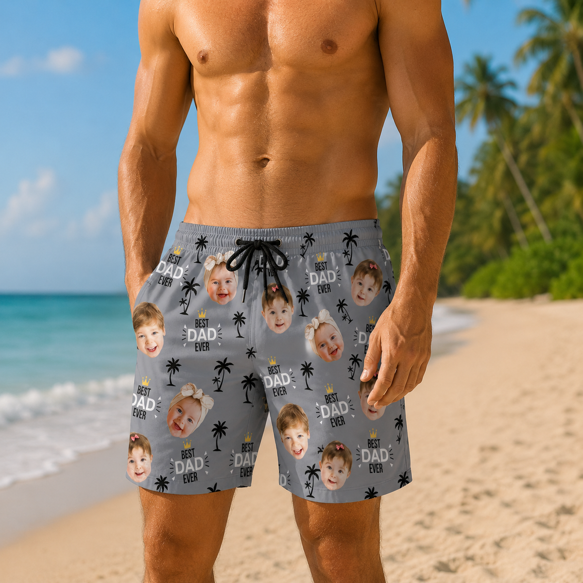 Custom Face Beach Shorts, Personalized Photo Gift for Dad,Fathers Day Gifts Gift For Father Grandfather Husband