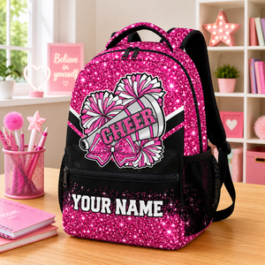 Custom Cheer Backpack, Cheerleader Backpacks Gifts for Girls - Pink Glitter Durable Kids Book Bag for Cheerleading Elementary