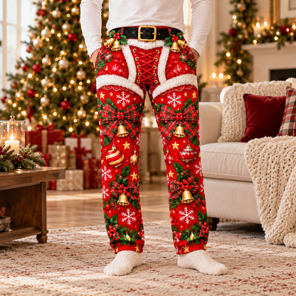 Ugly Christmas Pajama Pants: Red Faux Santa Suit Pattern Men's Lounge Bottoms e3d5940a-19ba-4cec-8df2-0f86cc52ad90-banner-1.png