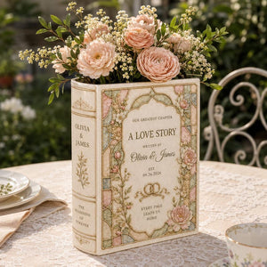 Personalized Ceramic Book Vase, Custom Couple Names and Wedding Date, Floral Stained Glass Style Anniversary Home Decor, Gift For Wedding e3f31a6e-02eb-418e-9700-48b2984f2aec-n4.jpg