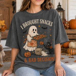 I Brought Snacks & Bad Decisions Shirt, Cute Ghost Baking Cookies T-Shirt, Funny Halloween Black Cat Graphic Tee, Vintage Spooky Season Oversized Top e3fb41d0-ec0d-4bec-9cb9-023eed90a8ae-3.png
