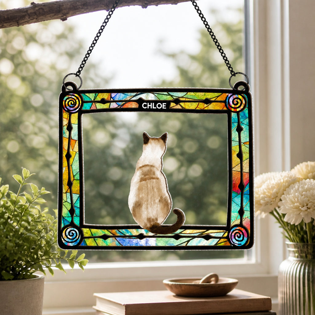 Personalized Cat Stained-Glass Suncatcher with Name - Personalized Rectangle Stained Glass Suncatcher (PW) e3fe7ffb-15db-4f35-9f7b-77f69ff74a00.jpg