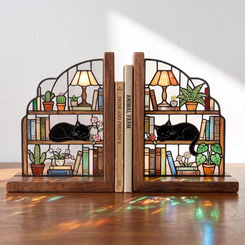 Custom Cat Bookends Stained Glass Personalized Cat Couple Flowers Mortise Wooden Book Holder Bookish Gift e4085422-3b47-4d66-a446-9ed340e6a9b9-ghgh-17-.webp