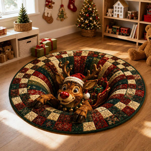 Christmas Reindeer Round Rug, 3D Illusion Rudolph Quilted Floor Mat, Santa Sleigh Holiday Decor, Funny Christmas Home Rug e409614f-2ac8-4652-94d6-05c14b03d861-2.jpg