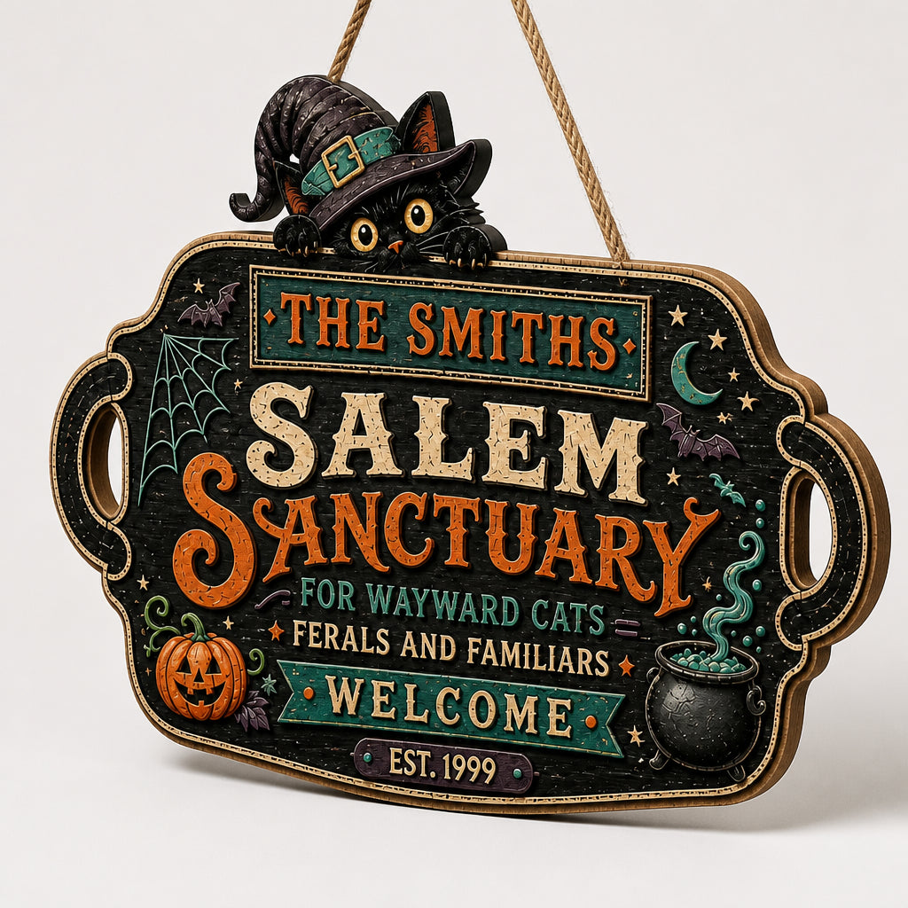 Personalized Salem Sanctuary Cat Door Wood Sign - Personalized Wood Sign e42a669c-864e-4736-8aa1-5677671658e4.jpg