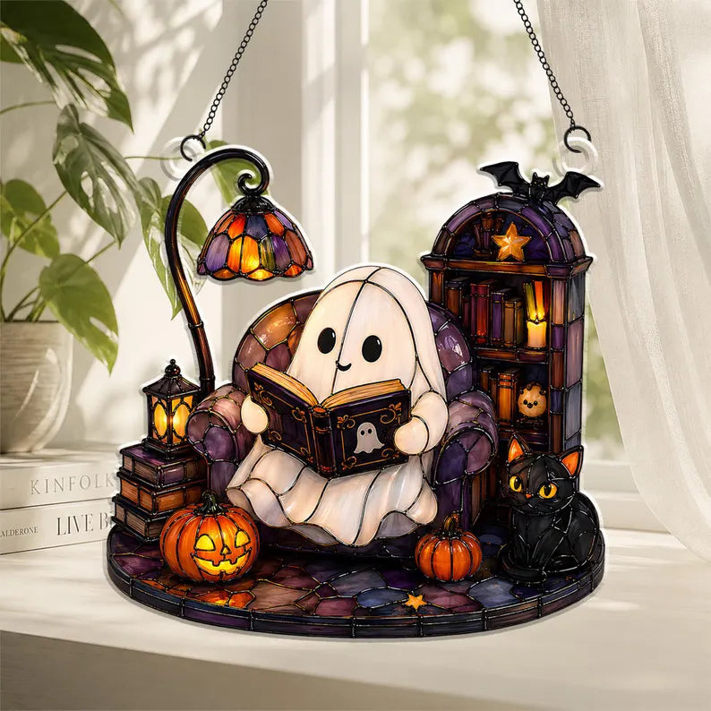 Cute Ghost Reading Book Acrylic Ornament,Halloween Window Hanging,Cat Lover Gift,Book Lover Gift,Halloween Bookish Gift,Halloween Home Decor e45fb9fe-8a89-497c-8185-e6fc20c0c2c6-dfthh-1-.webp