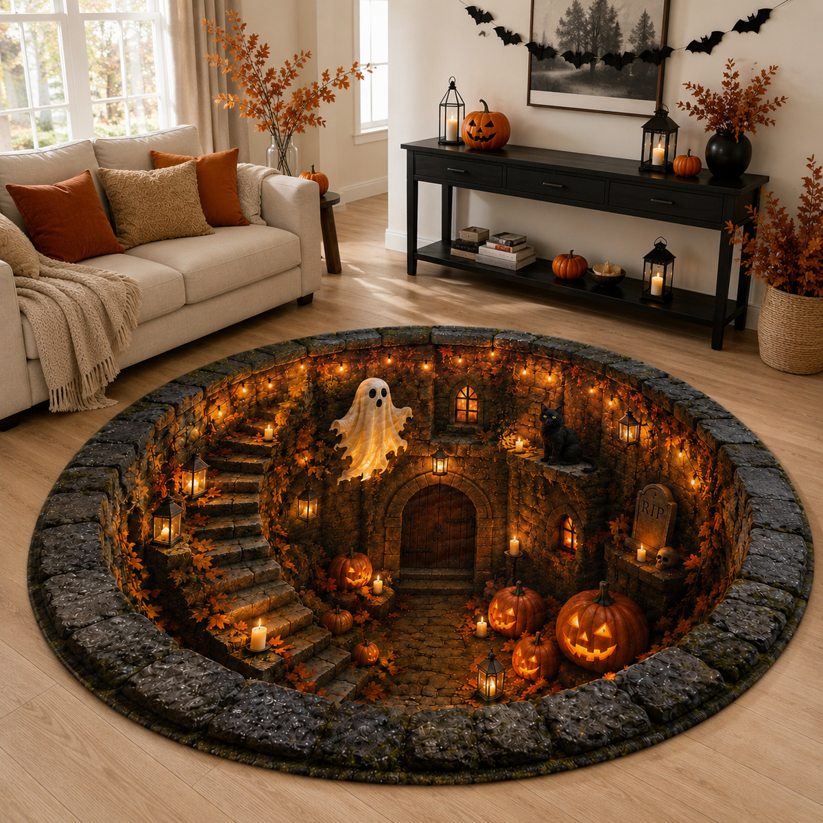 Flat Halloween Haunted Well Round Rug, 3D Ghost Skeleton Black Cat Carpet, Pumpkin Cellar Illusion Floor Decor e45ff794-4f1e-410f-8048-93ee6978173e-banner-1.png
