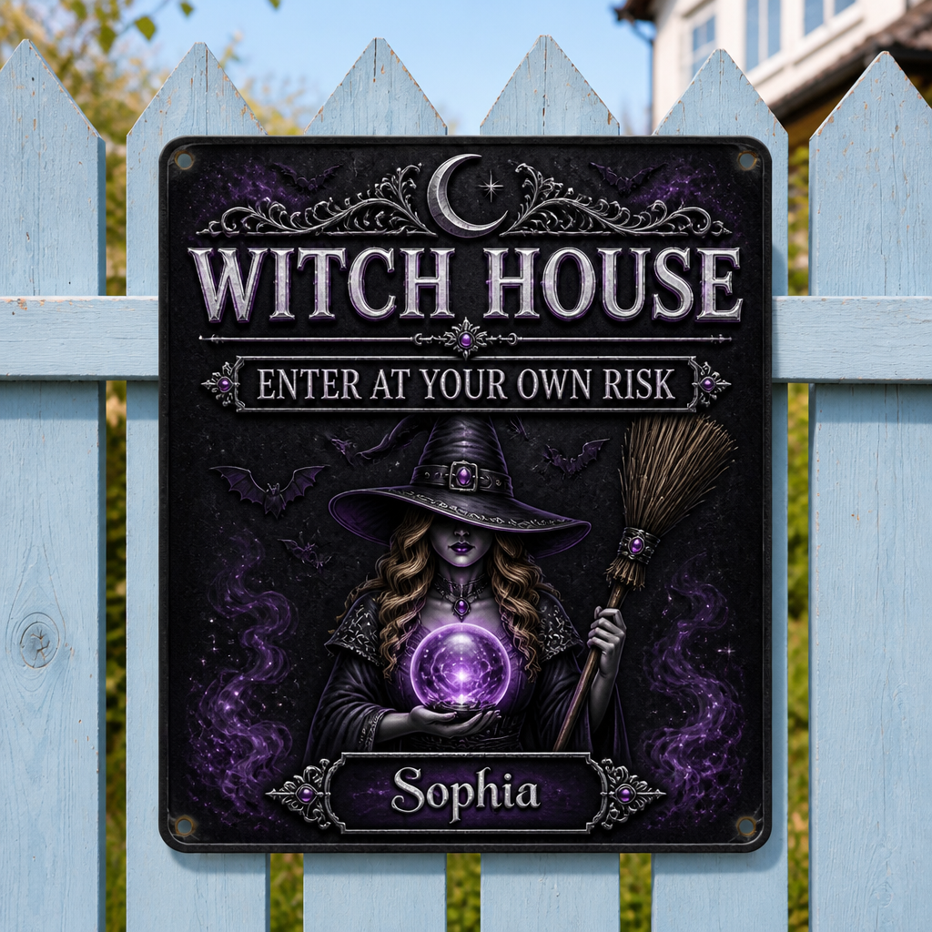 Witch House – Enter At Your Own Risk Personalized Metal Sign - Personalized Metal Sign e4689c0e-4aba-45d8-aa51-1345d3cc939c.png