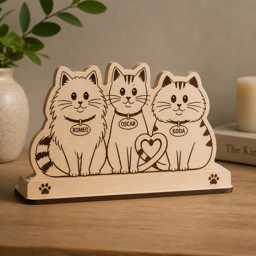 Engraved Cat Family Standing Wooden Plaque – 3 Pet Names - Personalized Wooden custom shape Standing 2 layer (5mm) e4704884-f405-44db-8e85-2c3d898c13bb.jpg