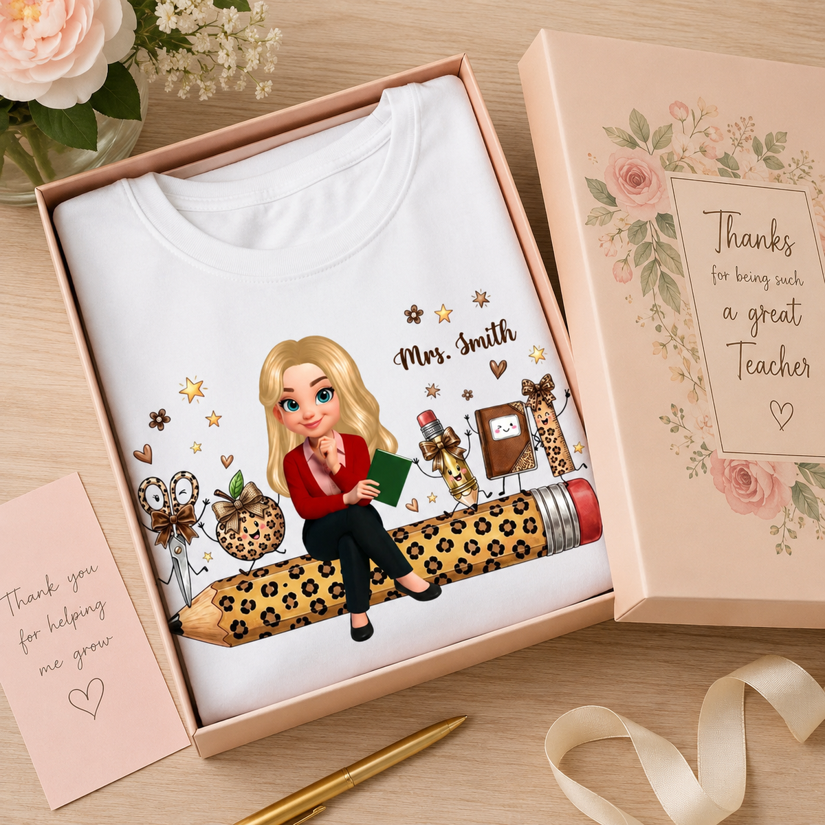 Leopard Pattern School Suppliers Happy Teacher - Personalized Apparel - Gift F0r Teacher, Back To School