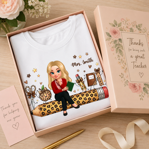 Leopard Pattern School Suppliers Happy Teacher - Personalized Apparel - Gift F0r Teacher, Back To School