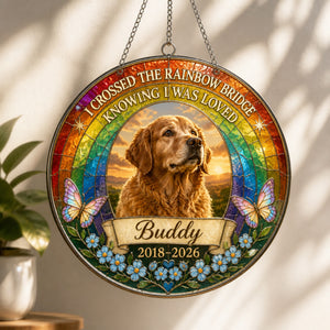 Rainbow Bridge Pet Memorial Stained-Glass Suncatcher — Photo, Name & Years - Personalized Suncatcher Stained Glass e4a30c2c-eb2e-49b3-b4c2-4dcb7d216631.jpg