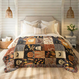 Halloween Patchwork Woven Blanket, Spooky Ghost Throw, Witchy Floral Fall Home Decor e4b64aeb-b7c0-4a04-81fa-87b69f035226-HJ-1-.webp