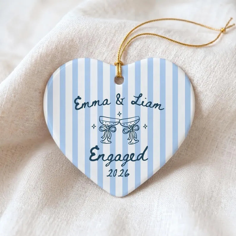 Engaged Ornament 2026 Custom Striped Engagement Ornament Ceramic Keepsake Wedding Gift for Engaged Couple Coquette Newlywed Gift Bride to Be e4d76aeb-2acc-4af3-b54b-83bea75a7c08-df-3-.webp