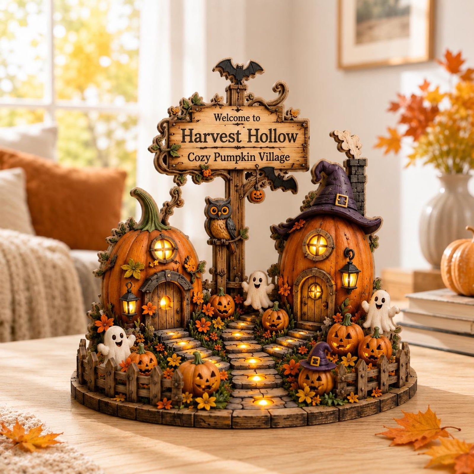 Halloween Pumpkin Village Wooden Block, Cozy Fall Harvest Decor, Spooky Cottage Shelf Display e50b2a5d-053b-4cef-894b-af2716bb4aa4-1.jpg
