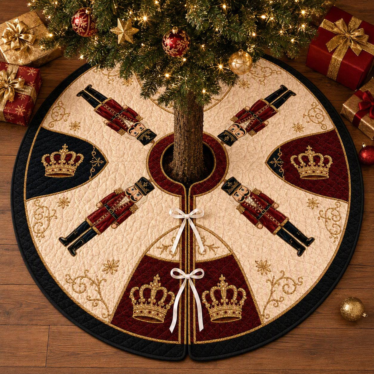 Nutcracker Christmas Tree Skirt, Quilted Holiday Tree Skirt, Royal Red Navy Gold Christmas Decor, Elegant Xmas Home Decor e550983e-b587-4b3c-acdc-7078aed1269d-3.jpg