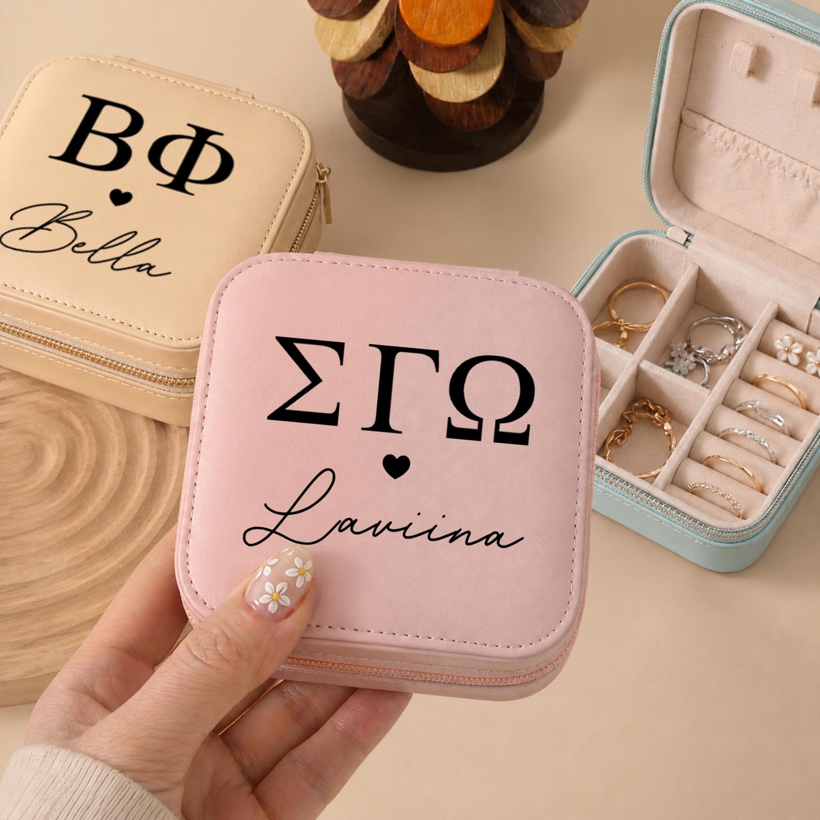 Personalized Sorority Gift, Custom Name Jewelry Box, Leather Travel Jewelry Case, Big Little Reveal Gift, Sorority Sister Gift e5844736-51a7-48eb-871b-8f5372dfb30c-1.jpg