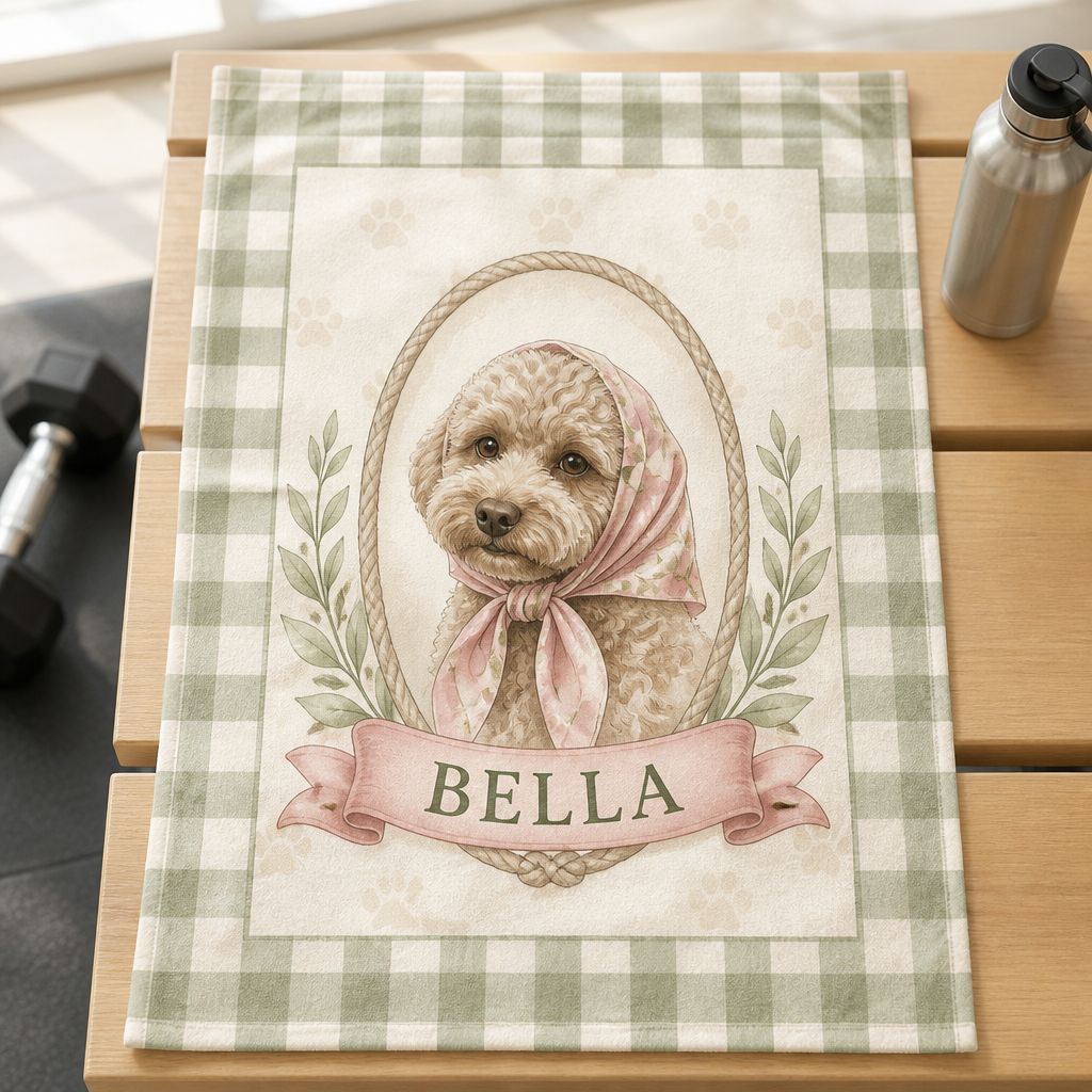 Custom Pet Portrait Gingham Cameo Towel - Personalized Sport Towel e59a6283-803b-498e-be54-fe866e849b24.png