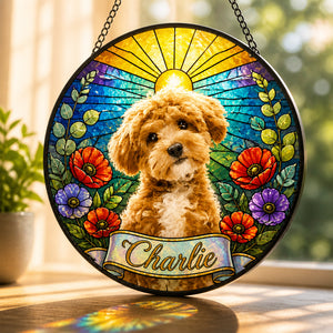 Custom Pet Photo Stained-Glass Suncatcher – Floral Sunrise - Personalized Suncatcher Stained Glass e5b4fa6d-5364-486e-a450-78c1c573ecc7.jpg