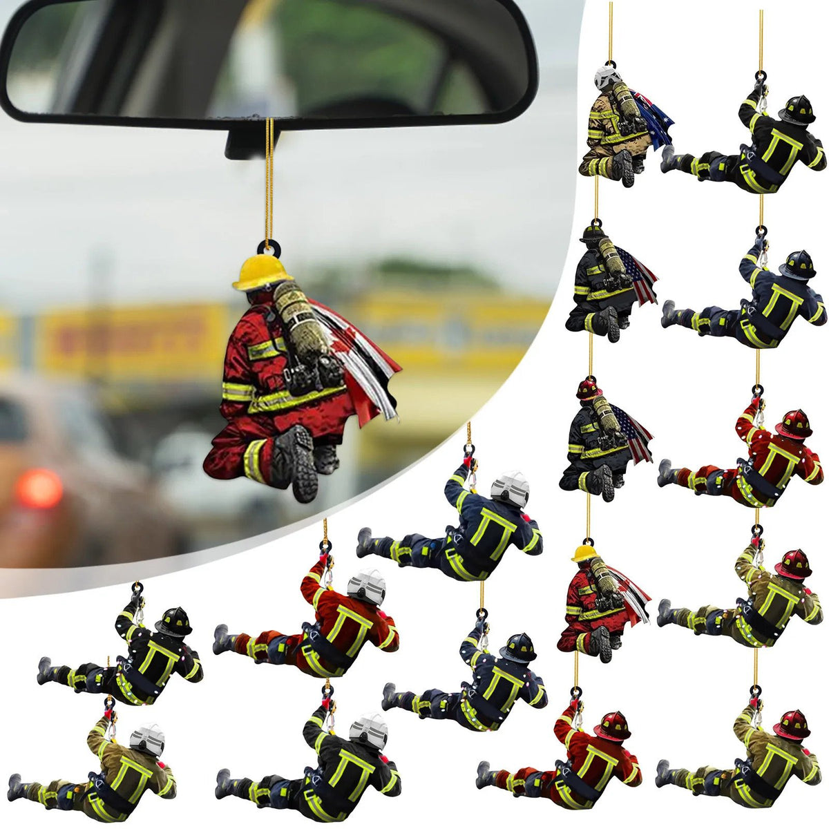 Christmas Fireman Ornaments Christmas Tree Firefighter 2d Acrylic Hanging Ornaments Fireman Figurines Party Favors Decorations