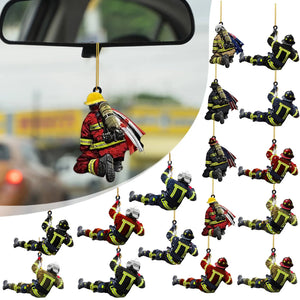 Christmas Fireman Ornaments Christmas Tree Firefighter 2d Acrylic Hanging Ornaments Fireman Figurines Party Favors Decorations