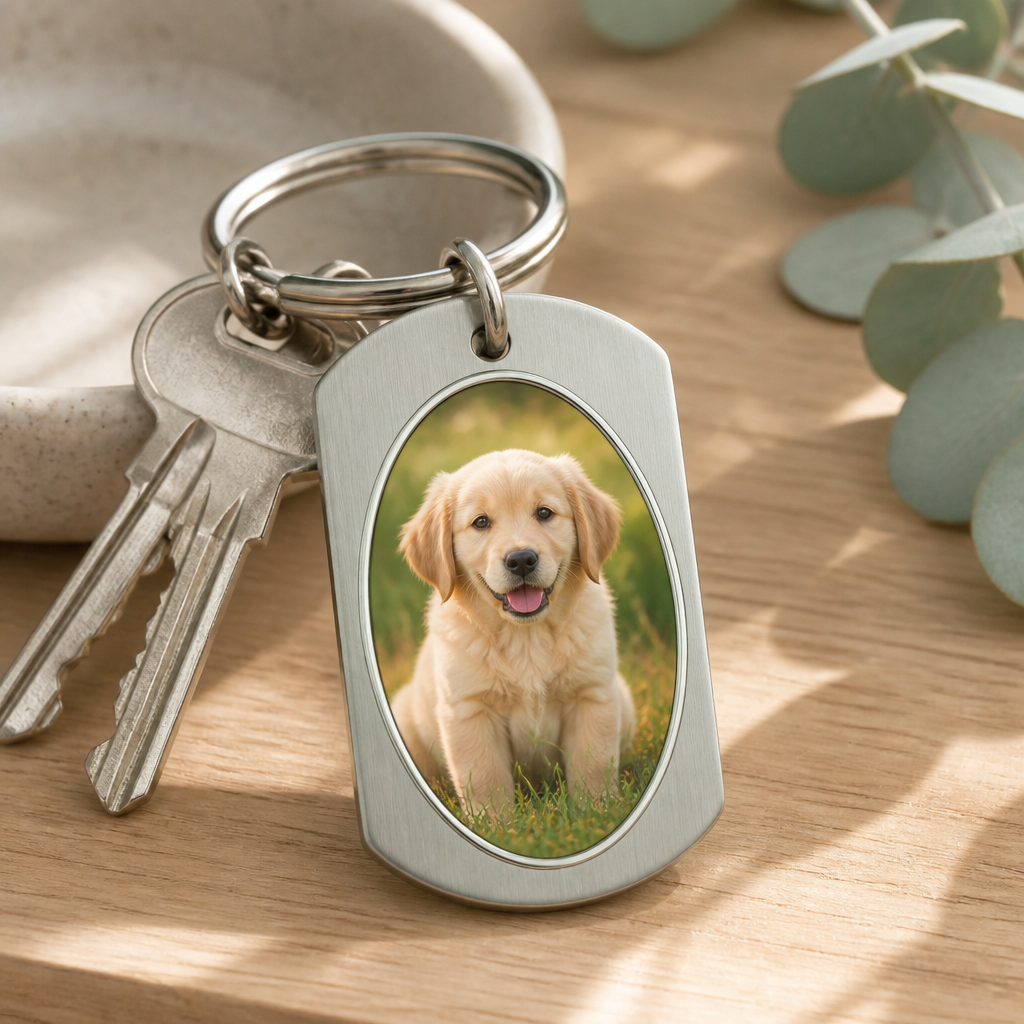 Pet Memorial Photo Keychain – Once by my side - Personalized Color Printed Stainless Steel Keychain e5f5e249-5c0b-4d1d-a6b6-36e25314b314.png