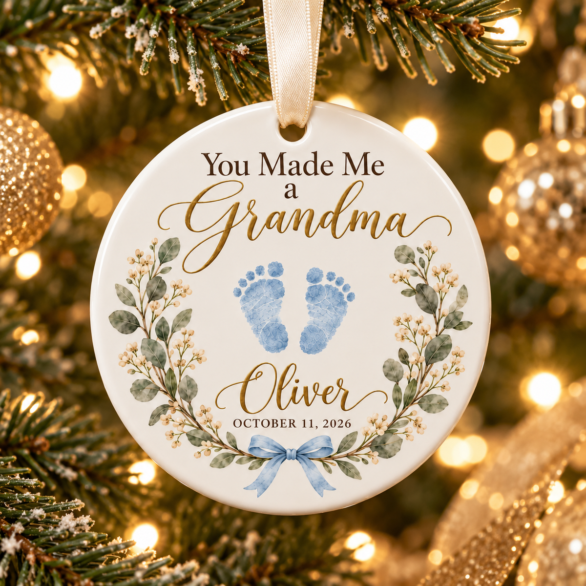 Personalized New Grandma Christmas Ornament, You Made Me a Grandma, Baby Footprint & Custom Name Keepsake, First Grandchild Gift e5f6df18-4fb4-4694-bb22-82b998815541-Oliver-s-You-Made-Me-a-Grandma-Ornament-2.png