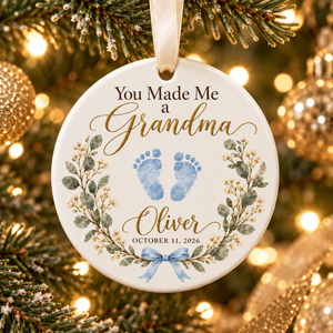 Personalized New Grandma Christmas Ornament, You Made Me a Grandma, Baby Footprint & Custom Name Keepsake, First Grandchild Gift e5f6df18-4fb4-4694-bb22-82b998815541-Oliver-s-You-Made-Me-a-Grandma-Ornament-2.png