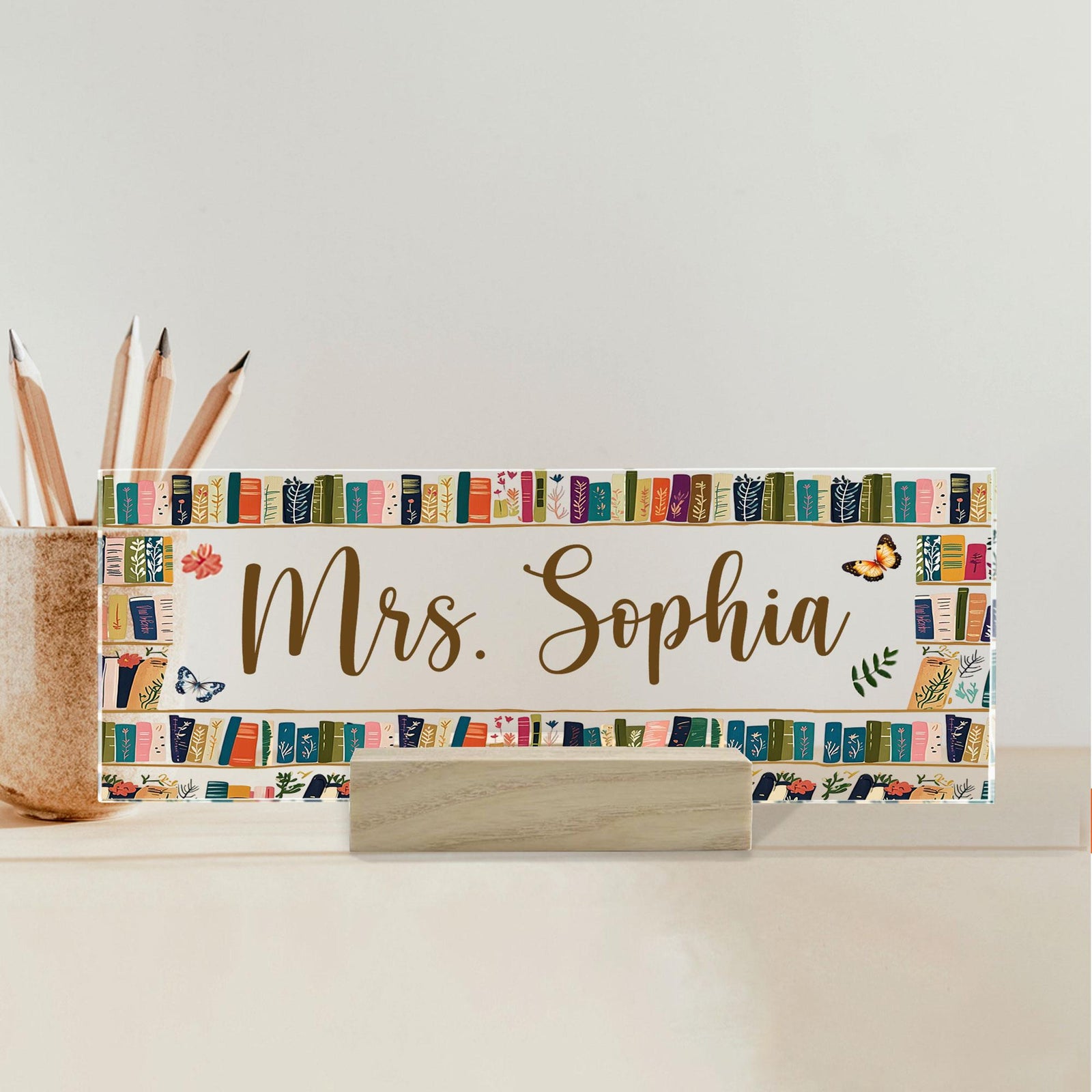 Personalized Vintage Bookshelf Teacher Desk Name Plate Back To School Gift, Custom Name Librarian Gifts, Teacher Appreciation Gift e62037a5-7345-41b9-8331-0fe12737c7e2-banner-1.jpg