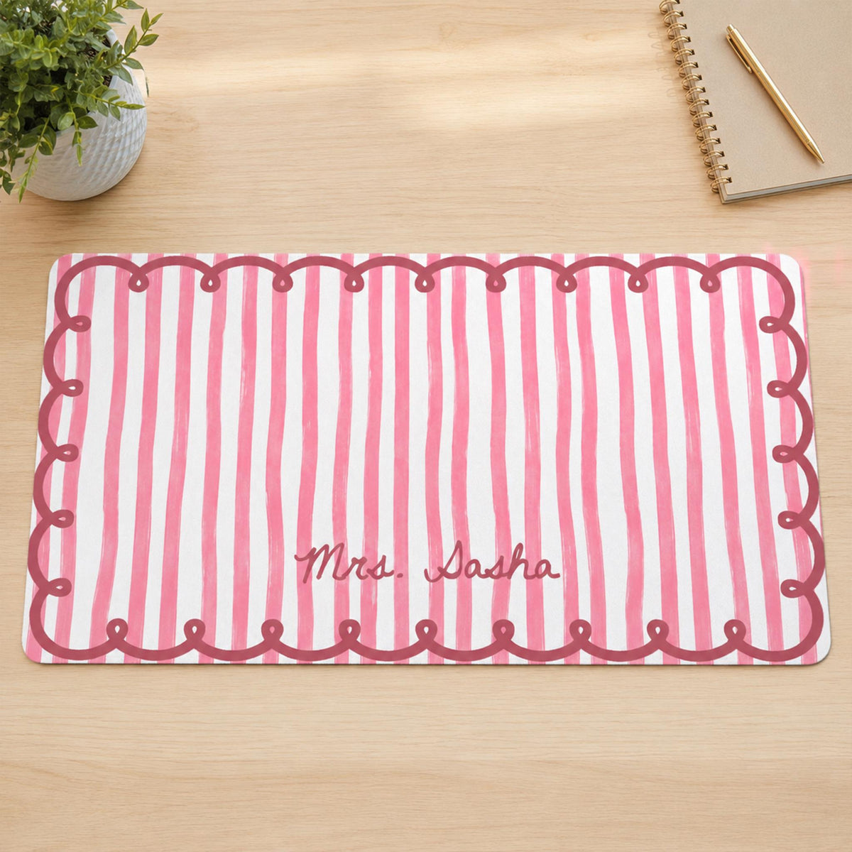 Custom Name Scalloped Stripe Desk Mat, Pastel Stripe Keyboard, Wavy Edge Preppy Workspace Decor, Gift for Teacher, Back to School Gift e6302417-43fd-4c78-ac4d-22c38491619b-6.jpg