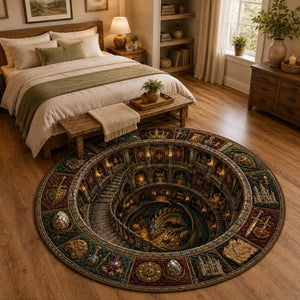 Dragon Fantasy Round Rug, 3D Illusion Medieval Castle Floor Mat, Dragon Lair Dungeon Rug, Gothic RPG Home Decor e65261f0-0371-47a8-ba72-dcf64b8be974-3.jpg
