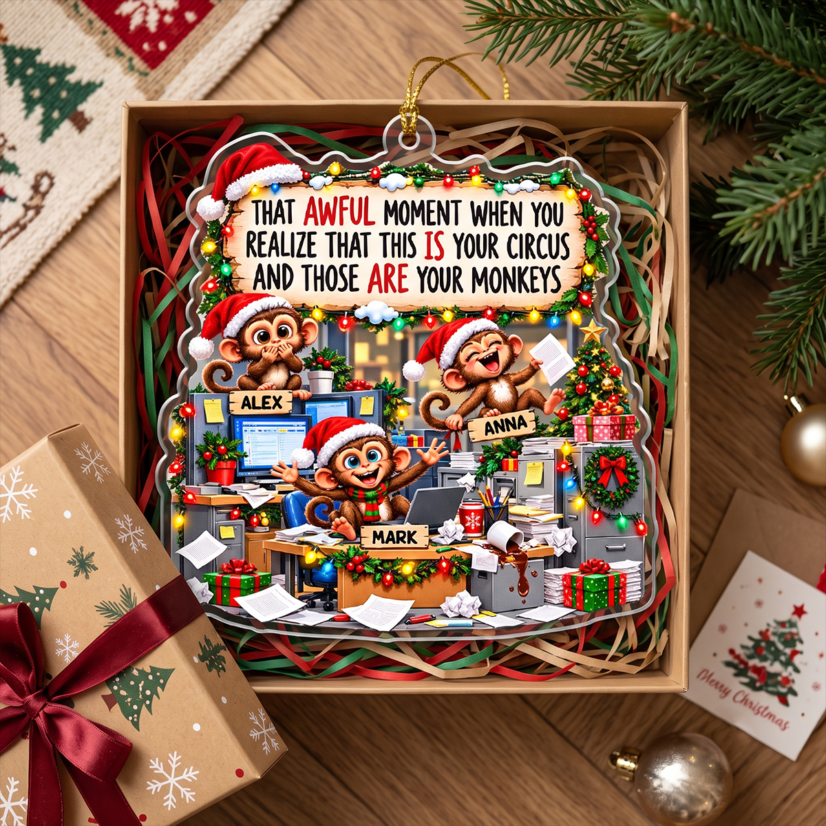 Funny Coworker Bulk Gifts - Monkey Circus, Gag Gifts For Team - Personalized Ornament e6637e8d-a63a-4cf5-9dd1-04bd6730d63b-5-.png