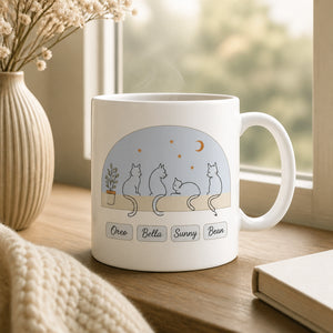 Personalized Cat Line Art Mug – 4 Names Window Sill Edition - Personalized Mug e676300a-737a-4589-aec1-02aefd606795.jpg