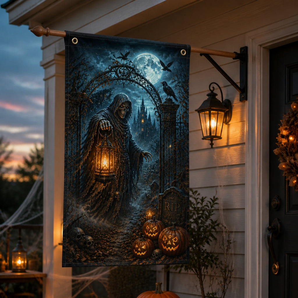 Haunted Reaper Lantern Door Flag – Halloween Gothic Banner - Flag e6838268-a860-4bbd-a85d-81f18f24eb6d.jpg